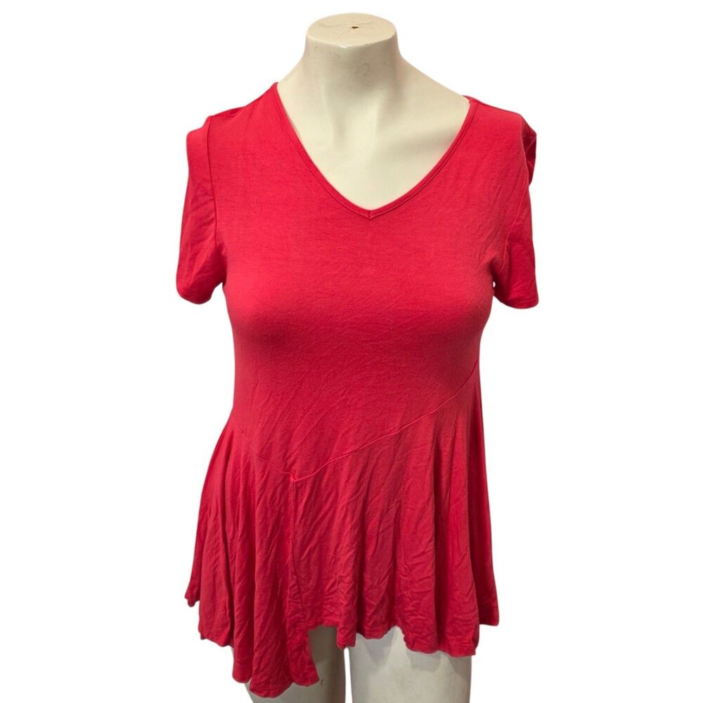 Kate & Mallory Red Peplum Knit Top XS V Neck Stretch Short Sleeve Blouse